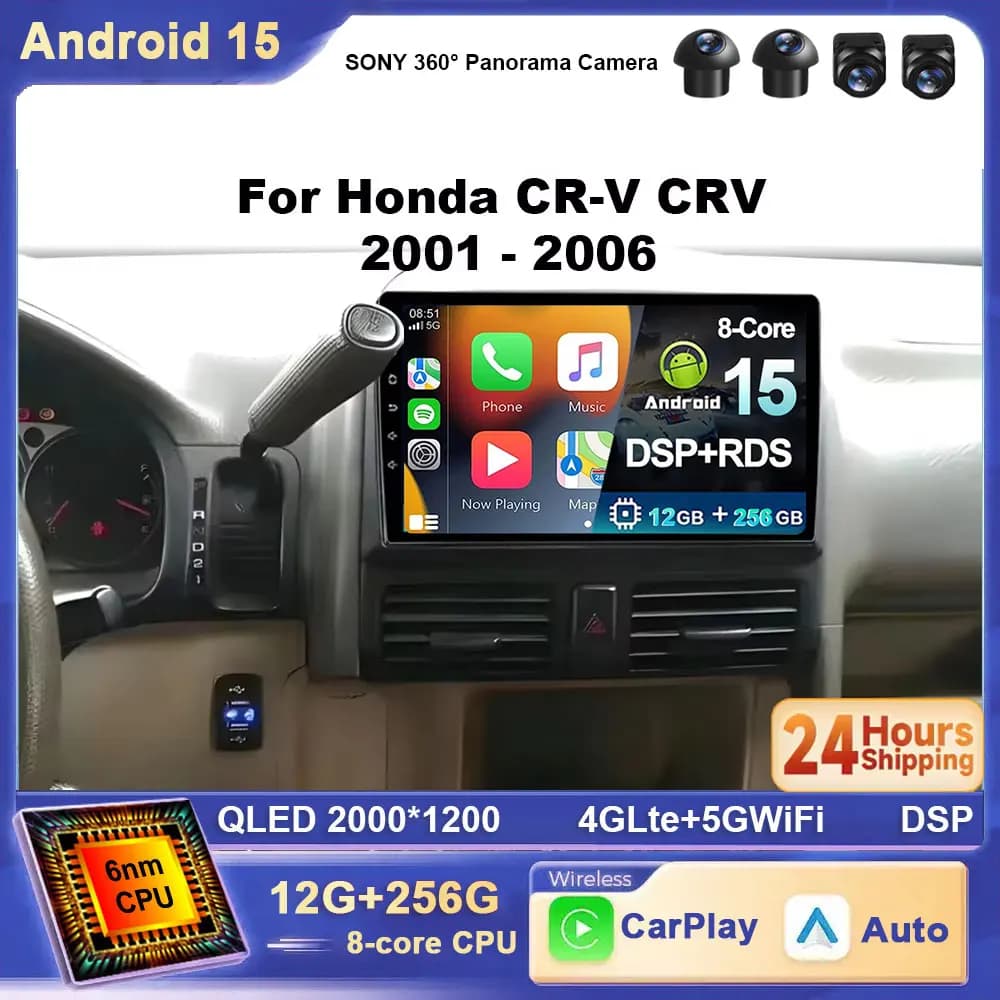 Per Honda CR-V CRV 2001 2002 2003 2004 2005 2006 Android 15 DSP 4G + Navigazione GPS Autoradio Lettore multimediale Autoradio WiFi