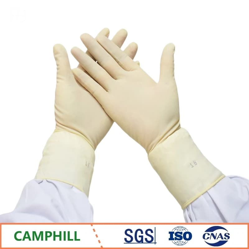 Guanti in lattice sterilizzati monouso da 11 pollici all'ingrosso Camere sterili, Industria alimentare, Guanti da laboratorio con superficie sfocata senza polvere