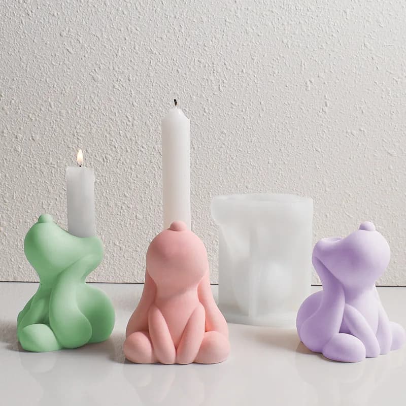 Large Ear Dog Candle Holder Molds DIY Home Decorative Puppy Candlestick Plaster Concrete Mould Craft Ornament Epoxy Resin Mold