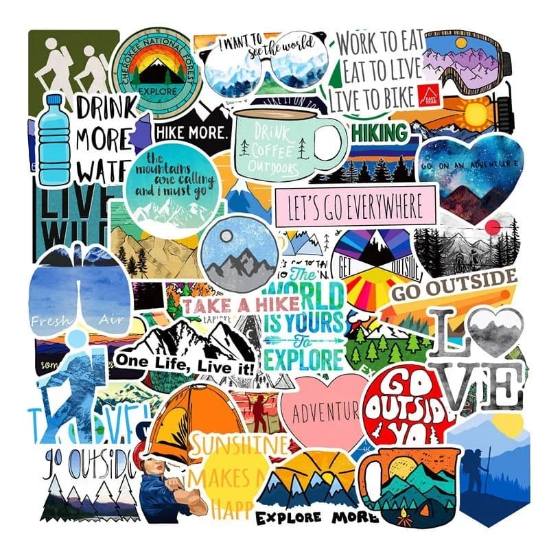 50PCS Outdoor Adventure Hiking Stickers for Car Styling Bike Motorcycle Phone Laptop Travel Luggage DIY TOY Sticker F4