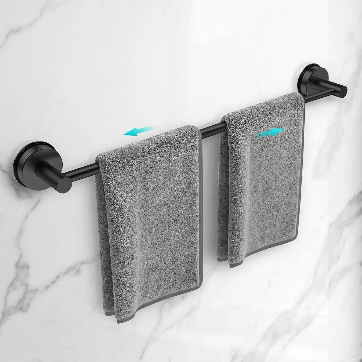 Adjustable Suction Cup Towel Bar, 14.6-24 Inch, Stainless Steel, Matte Black for Bathroom
