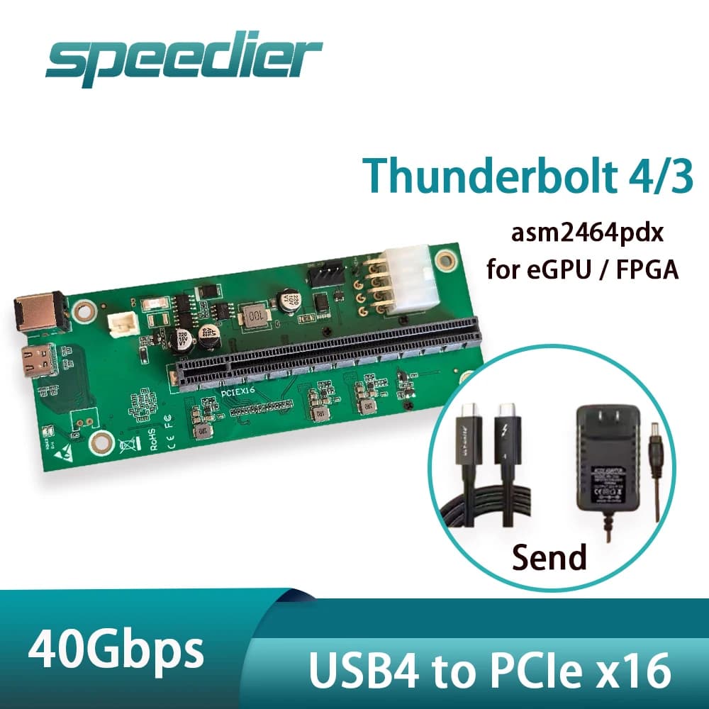 Adattatore USB4 a PCIe X16 Compatibile con Thunderbolt 4/3, Controller ASM2464PDX 40Gbps per eGPU, Scheda di Acquisizione FPGA, GPU RTX20