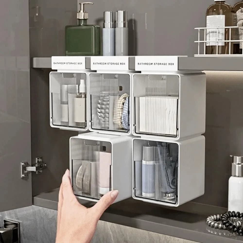 Hanging/Hook Style Drawer Style Storage Box Plastic Transparent Makeup Storage Container Self Adhesive Space Saving Qtip Holder