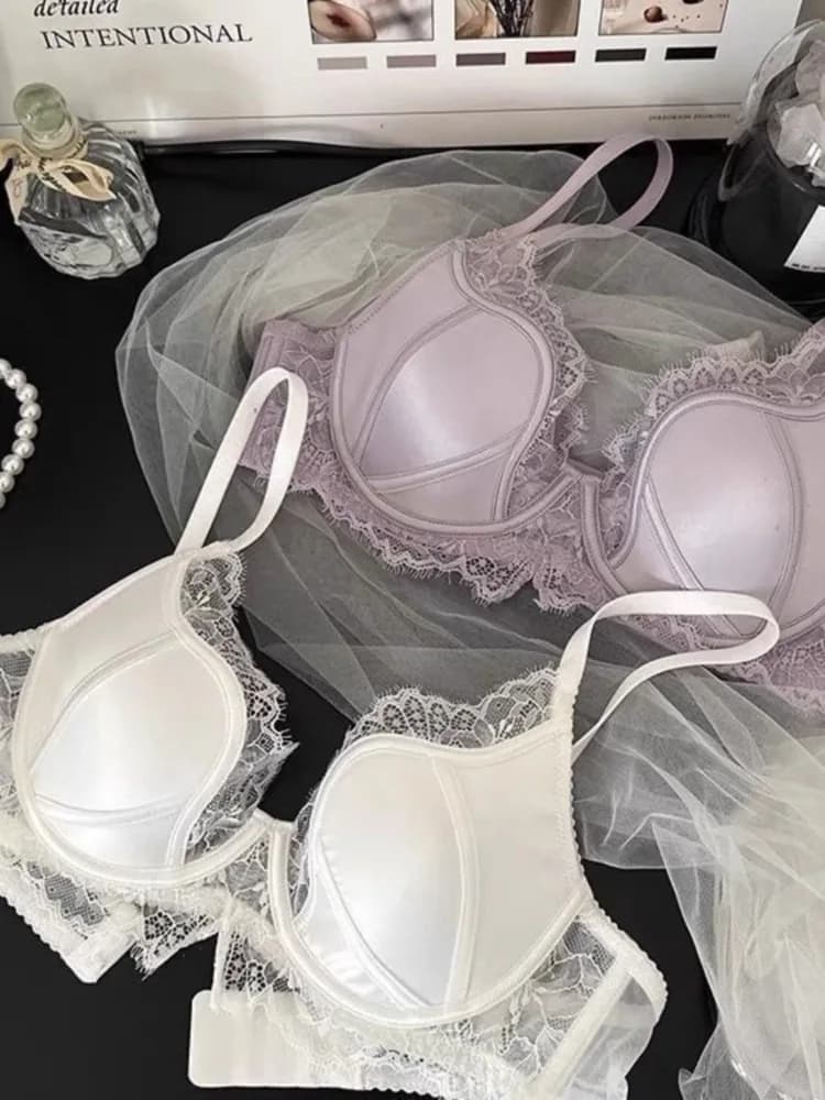 Victorian Style Underwire Bra Set MOYISU Satin Lace Lingerie with Side Support Lift, Anti-Sagging Corset Inspired Women's Sexy