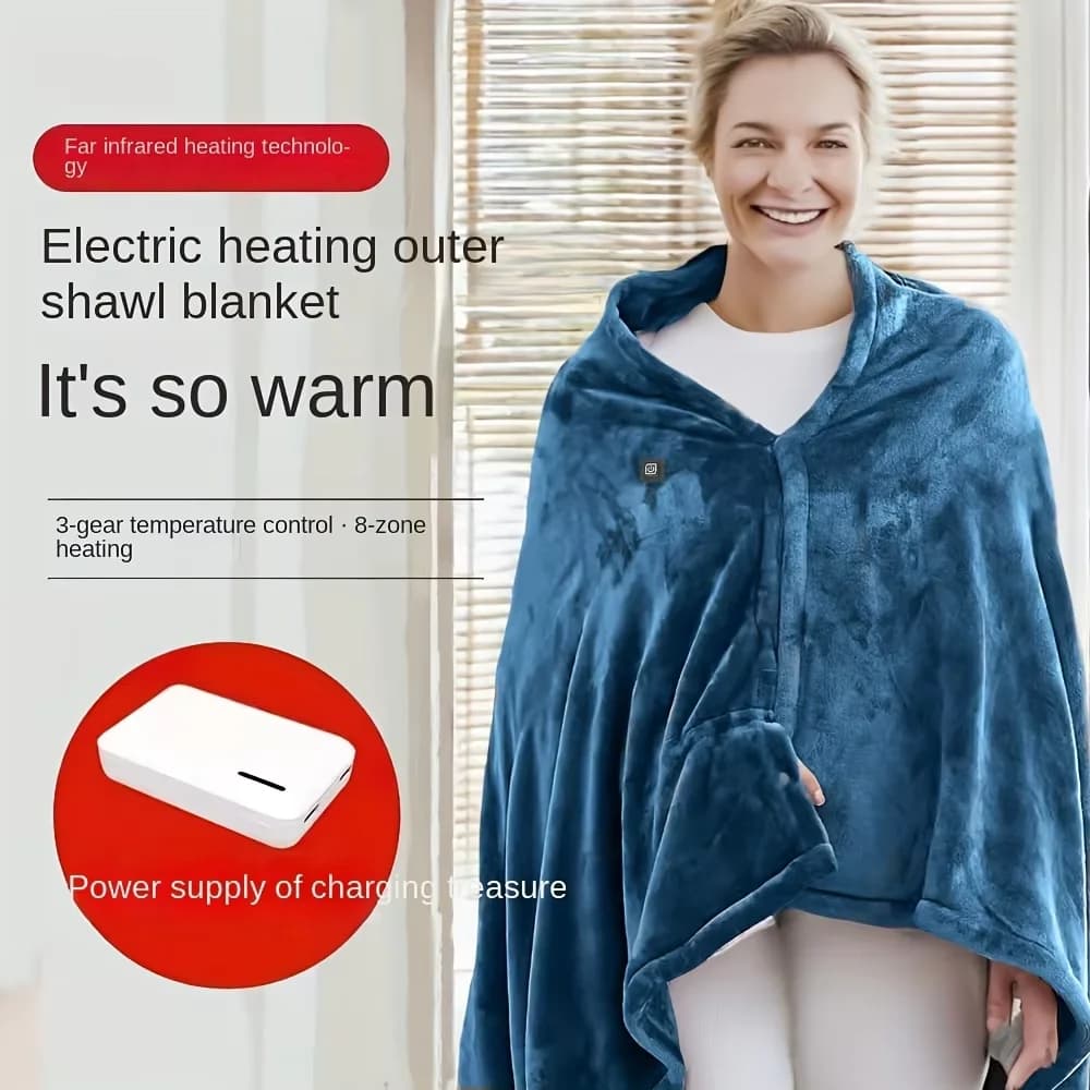 Sciarpa Riscaldante Elettrica USB a 8 Zone in Flanella, Coperta Termica Indossabile con 3 Livelli di Temperatura, Scaldacollo e Spalle per Casa e Ufficio