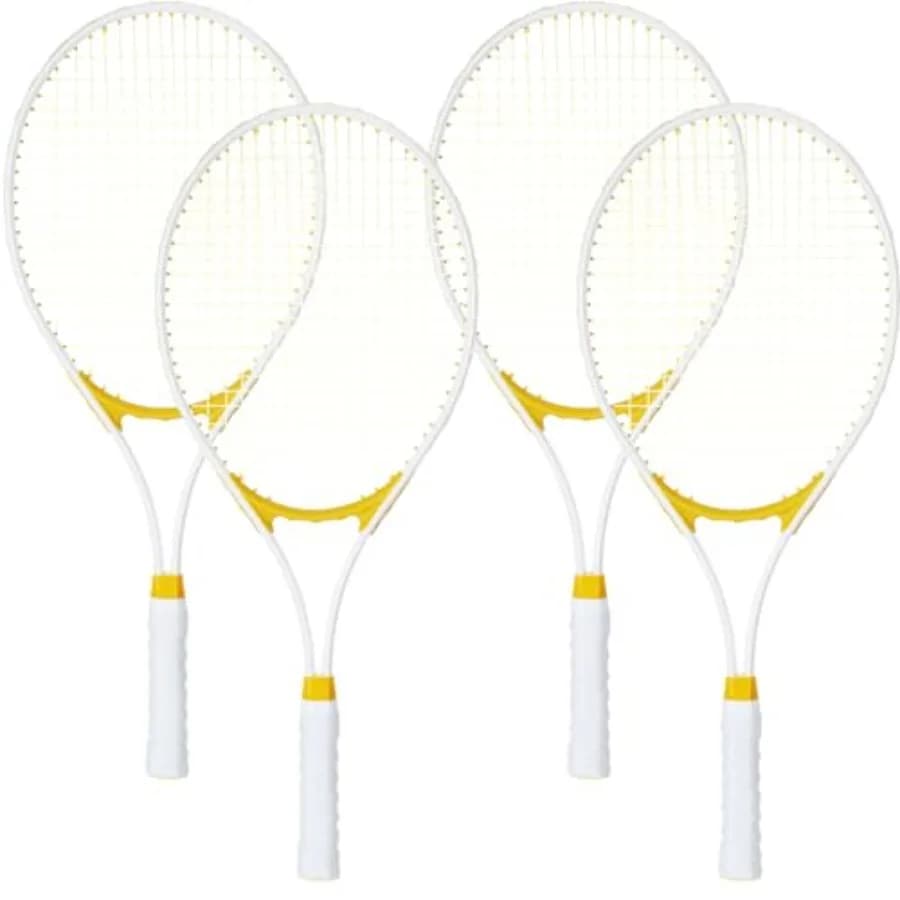Racchette da tennis ricreative per adulti, telaio in alluminio leggero da 27 pollici in blu/rosso, include 4 racchette, overgrip e borsa per il trasporto.