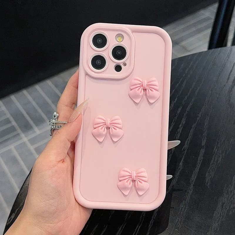 Pink Bow Tie Phone Case For iPhone 15 16 17 Pro Max 15 14 13 12 11 Pro 16 17 E XS 8 Plus Shockproof Matte Silicone Soft Funda