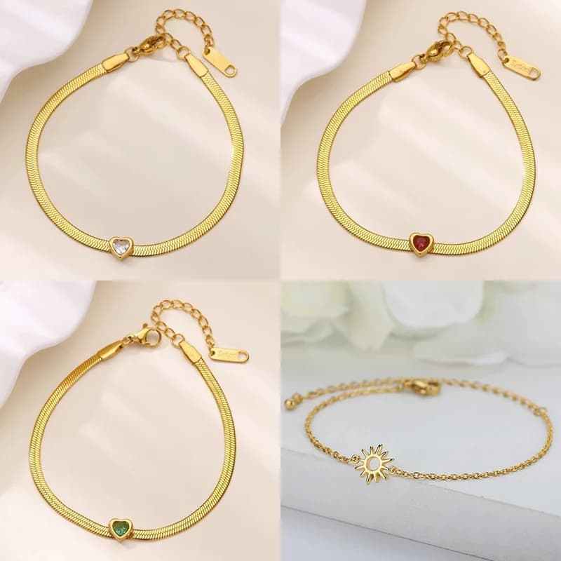 Zircon Birthstone Heart Bracelets For Women Gold Color Stainless Steel Heart Bracelet Wedding Birthday Luxury Jewelry Gift