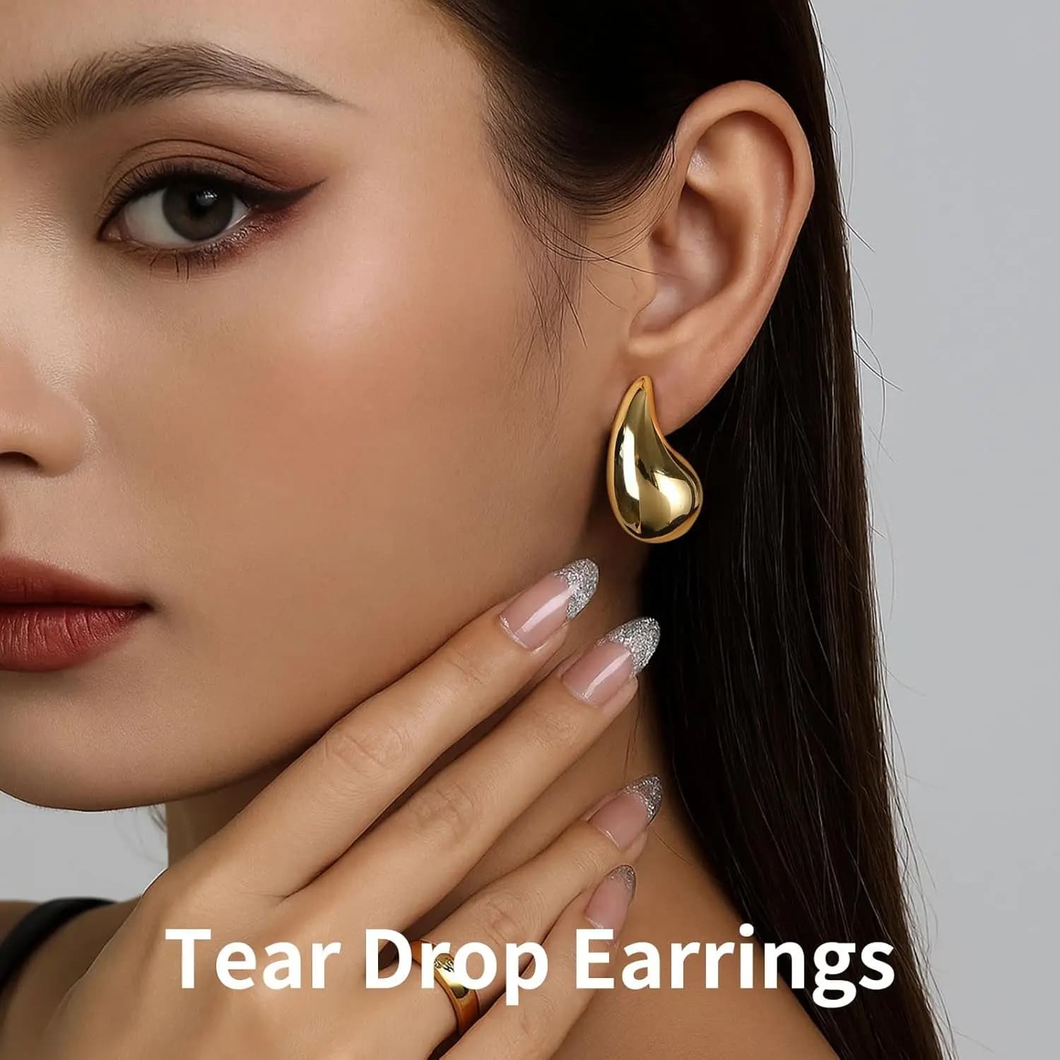 Gold Plated Water Drop Earrings for Women, Acrylic Teardrop Stud Earrings, Minimalist Aesthetic Jewelry, Oversized Party Gift
