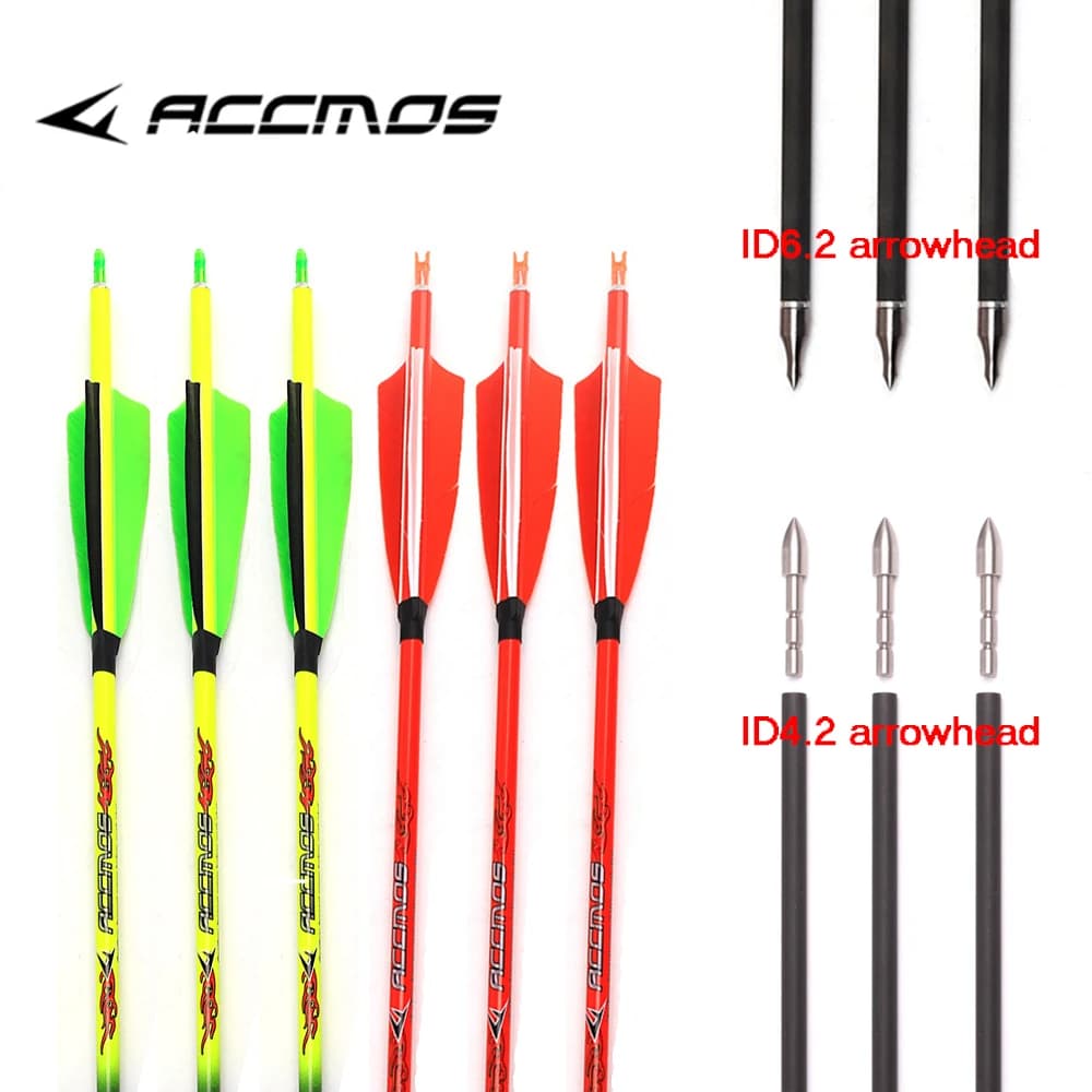 12 pezzi ACCMOS ID4.2/6.2 Freccia in carbonio puro 32 pollici Tiro con l'arco Colonna vertebrale 340/1000 Albero per archi composti e archi ricurvi Tiro