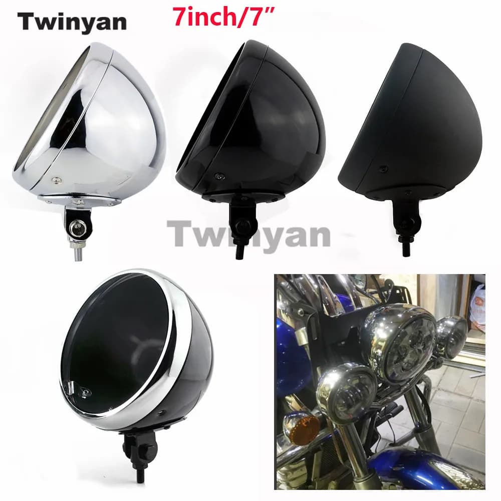 Montaggio inferiore del motociclo 7 "Faro LED Faro Copertura della luce Secchio Alloggiamento universale per Harley Honda Chopper Faro Shell