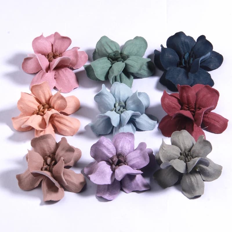 10 pezzi 5CM fiore in tessuto fai da te fatto a mano per invito a nozze fiori artificiali scarpe eleganti Bouquet da sposa progetti artigianali