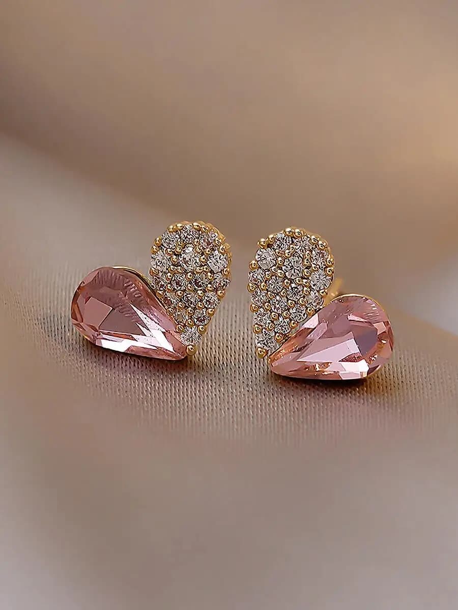 Rhinestone Heart Stud Earrings for Valentine’s Day Gift