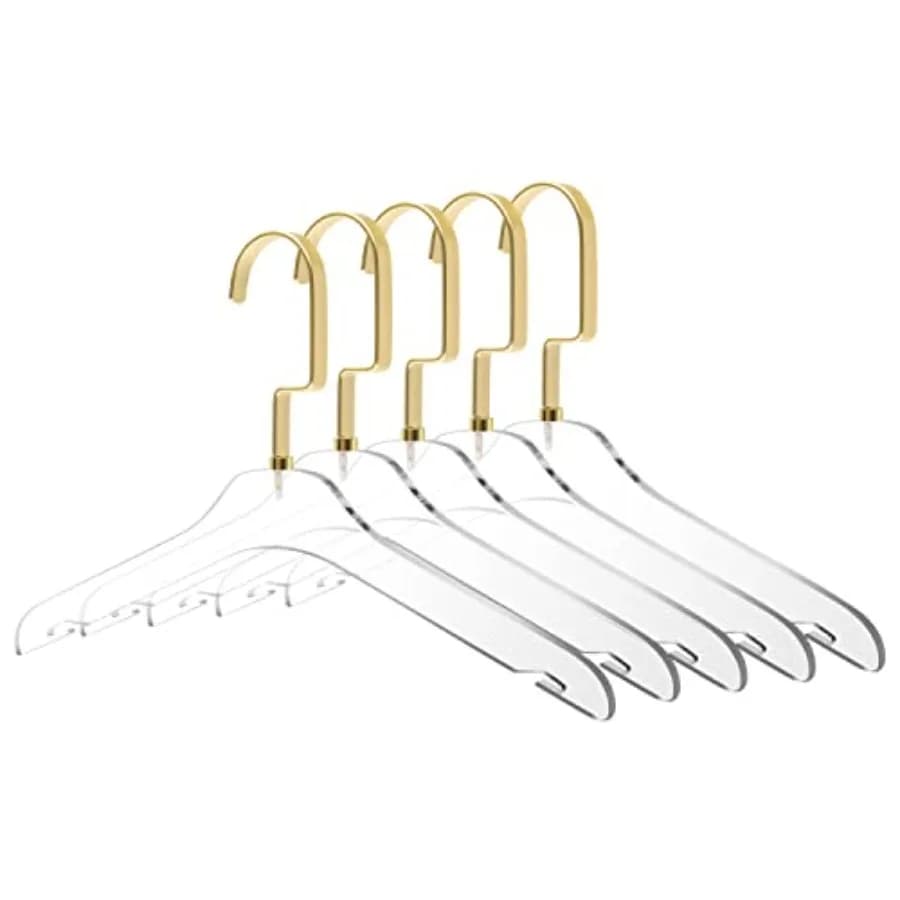 Transparent acrylic hanger for 7-10-year-old clothes, with metallic opaque gold hook, for shirts, clothes and coats