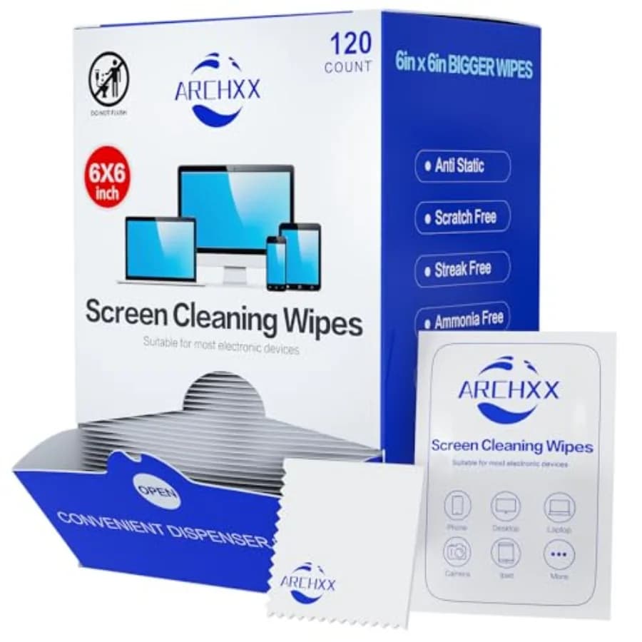 Screen Wipes for Electronics, 120 Count 6"x6" Pre-Moistened Screen Cleaner for Screens, Computer, Laptop, Tablet, Phone, Monito