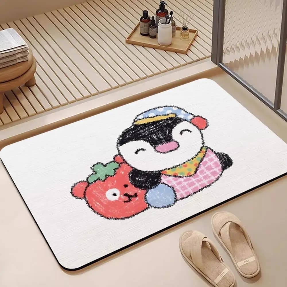 1P- Tappetino da bagno in diatomite a forma di simpatico piccolo pinguino, ad asciugatura rapida, assorbente, tappetino multiuso