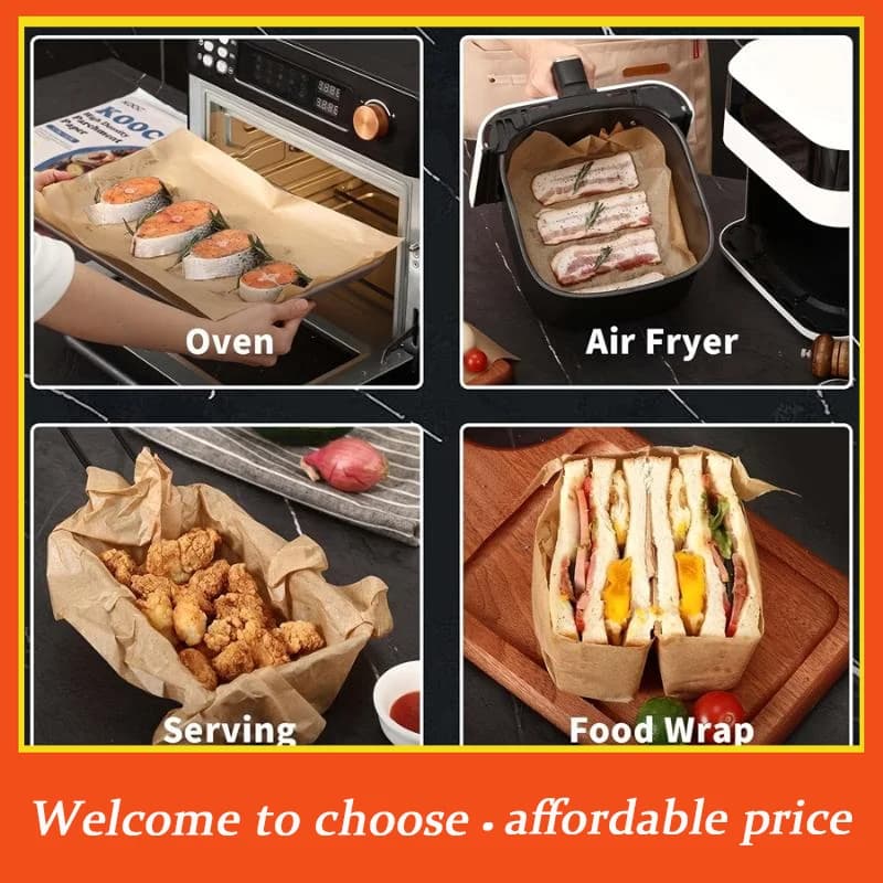 Parchment Paper Baking Sheets Non-Stick Precut Baking Parchment Baking Paper Will Not Curl Burn Wax Paper Air Fryer Baking Pape