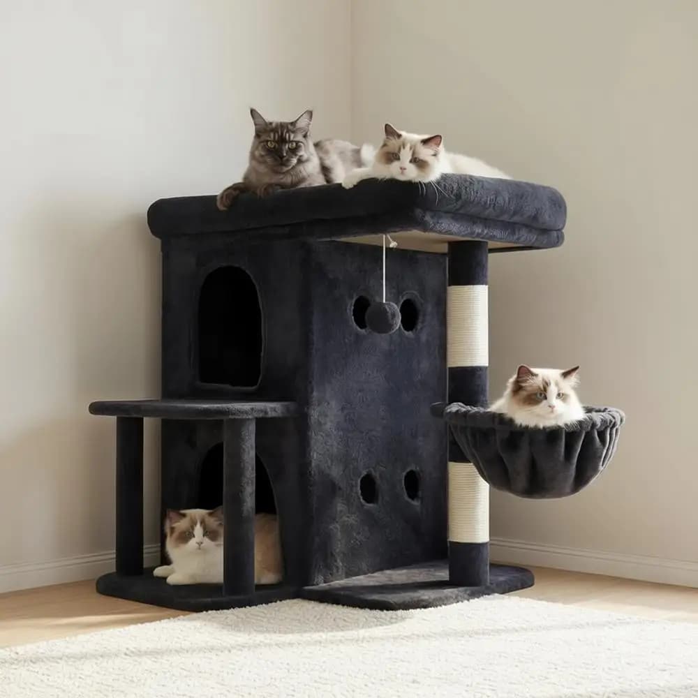 Torre per Gatti da 25,6 Pollici con Ampio Posto di Sosta Superiore per Gatti Grandi, Arredo per Gatti a Forma di Scala con Doppio Livello, Tiragraffi in Sisal