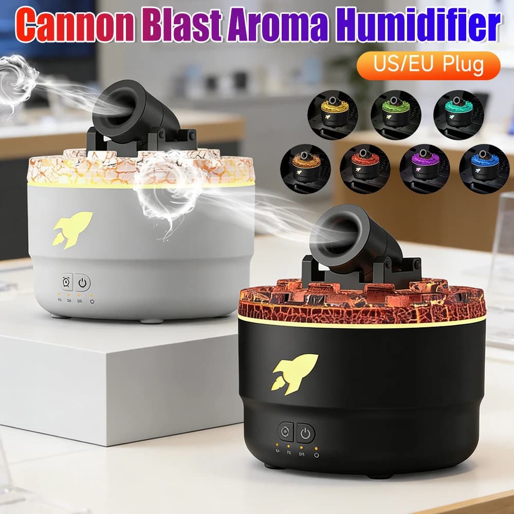 Umidificatore Diffusore di Oli Essenziali con Effetto Vulcano e Timer, Diffusore di Aromi a Getto di Cannone