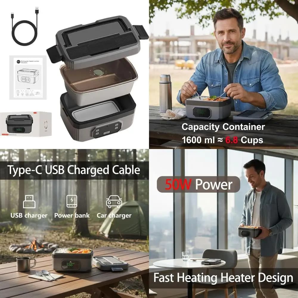 Scaldavivande Elettrico Portatile per Adulti, Contenitore per Alimenti da 6,8 Tazze, Batteria Ricaricabile da 24000mAh, Timer di Riscaldamento e Funzione di Prenotazione