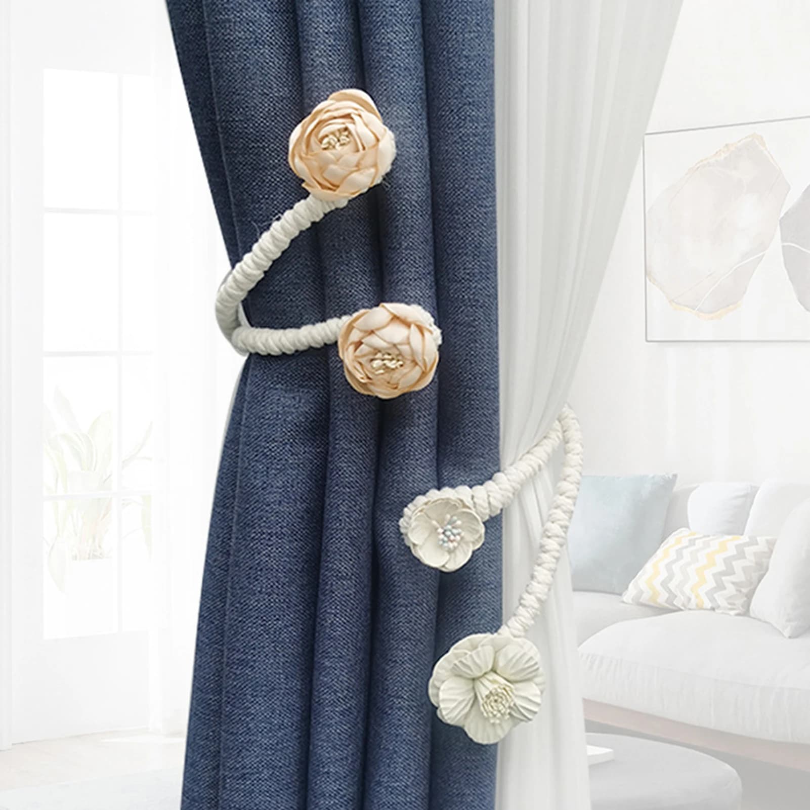 Fermacurtain a Rosa Senza Foratura, Design Creativo Senza Danni alla Parete, Elegante Decorazione Floreale per Tende di Soggiorno e Camera da Letto