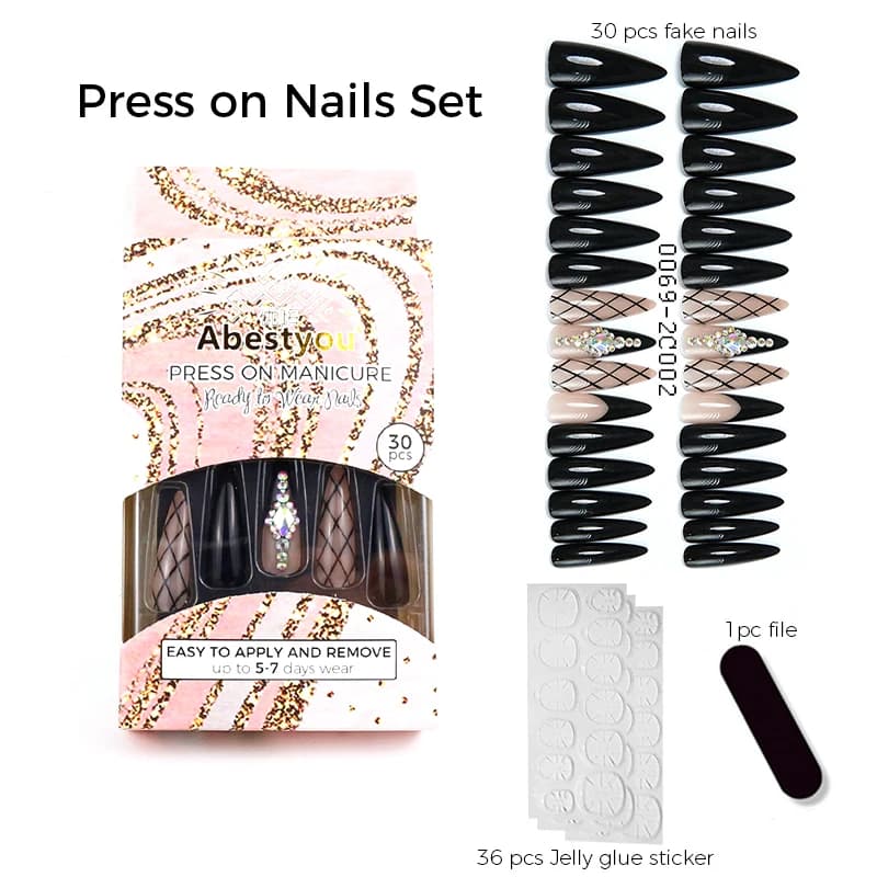 30 pz. Unghie Finte Lunghe con Colla Gel, Adesivi e Punte per Nail Art, Kit Smalto Gel Effetto Occhio di Gatto, Unghie Adesive Postizas Mujer