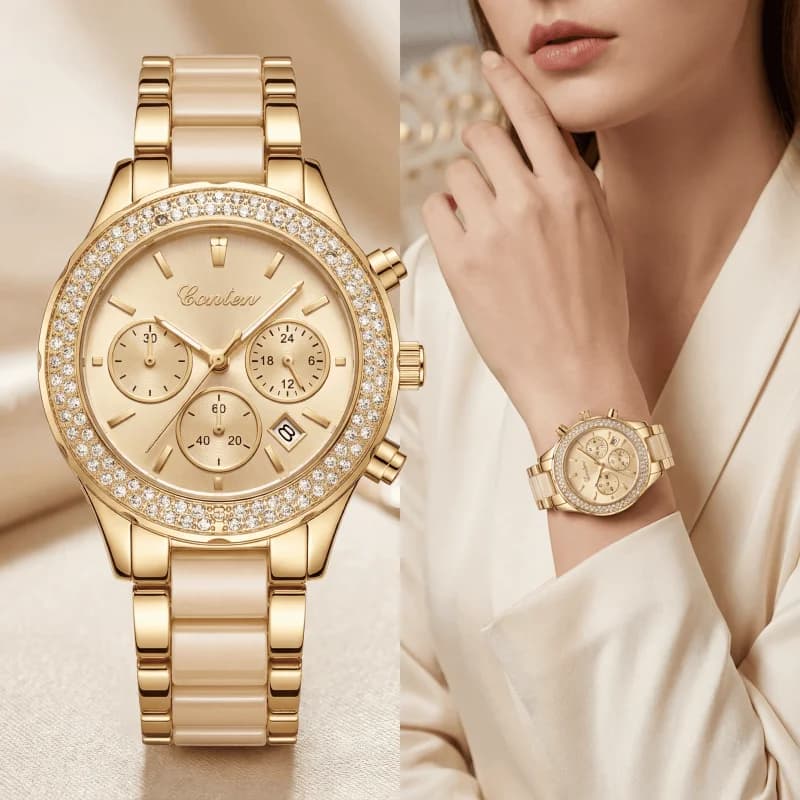 New Fashion Women's Watch with Diamonds, Luxurious Stainless Steel Quartz Watch, Elegant Female Ceremony Clock, Reloj Mujer