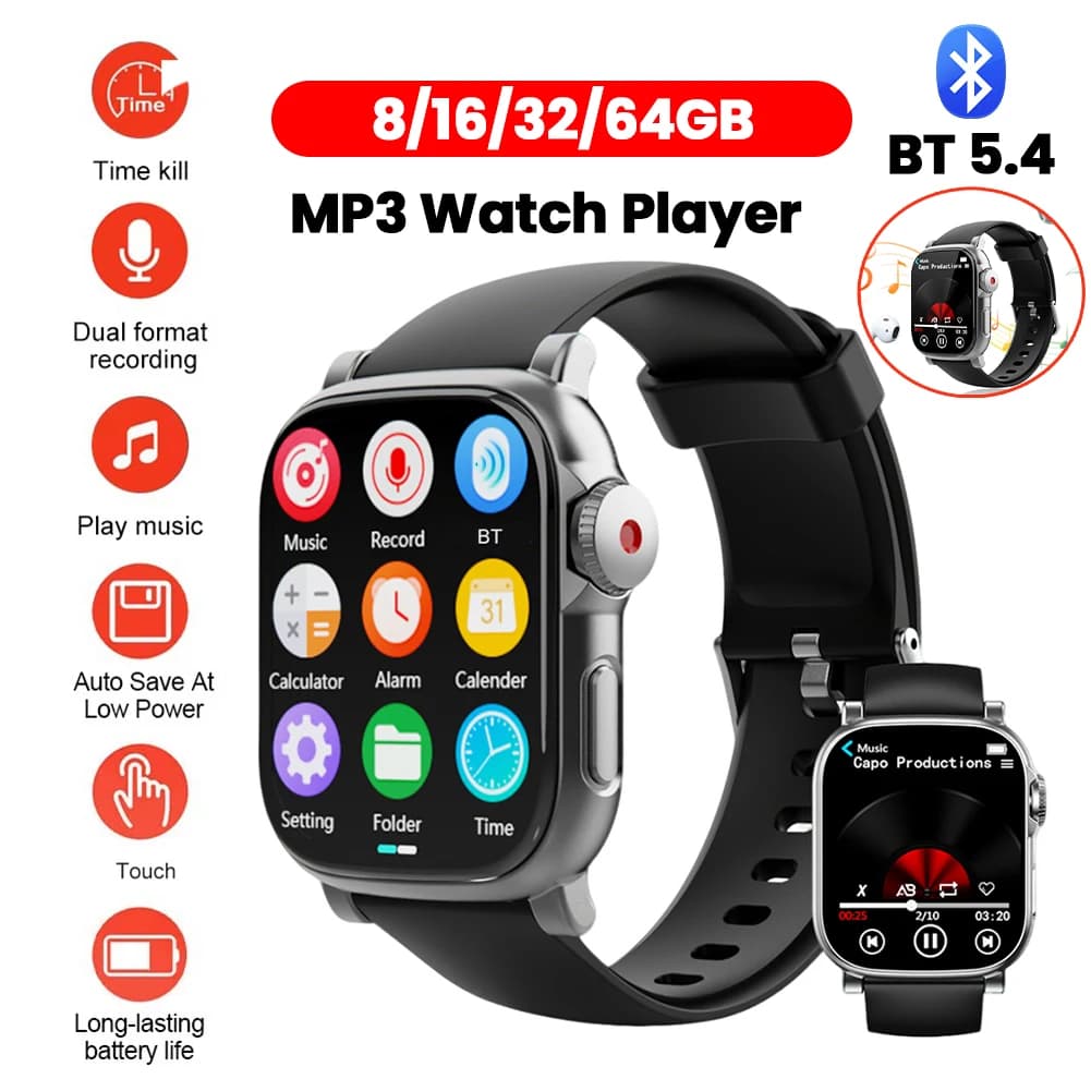 Orologio Lettore MP3 con BT 5.4, Schermo Touch, Altoparlante Integrato, Registratore Vocale, Lettore Portatile per Uomini e Donne