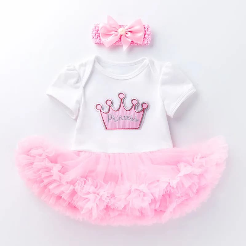 Somenie Baby Girls 2Pcs Birthday Outfit Short Sleeve Romper Dress Newborn Bodysuit Skirt Set