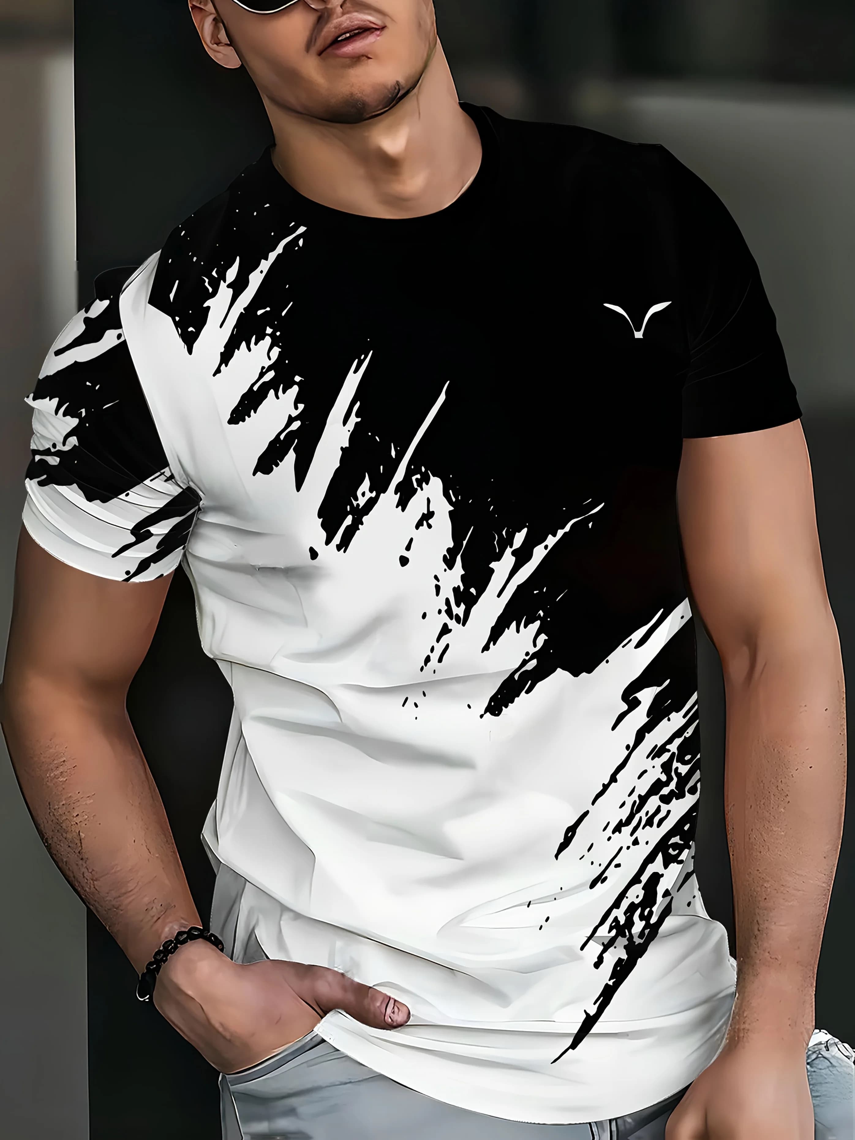 Men's 3D Seagull Print Short-Sleeved T-Shirt - Featuring Seagull Design, Suitable for Outdoor Activities and Daily Casual Wear
