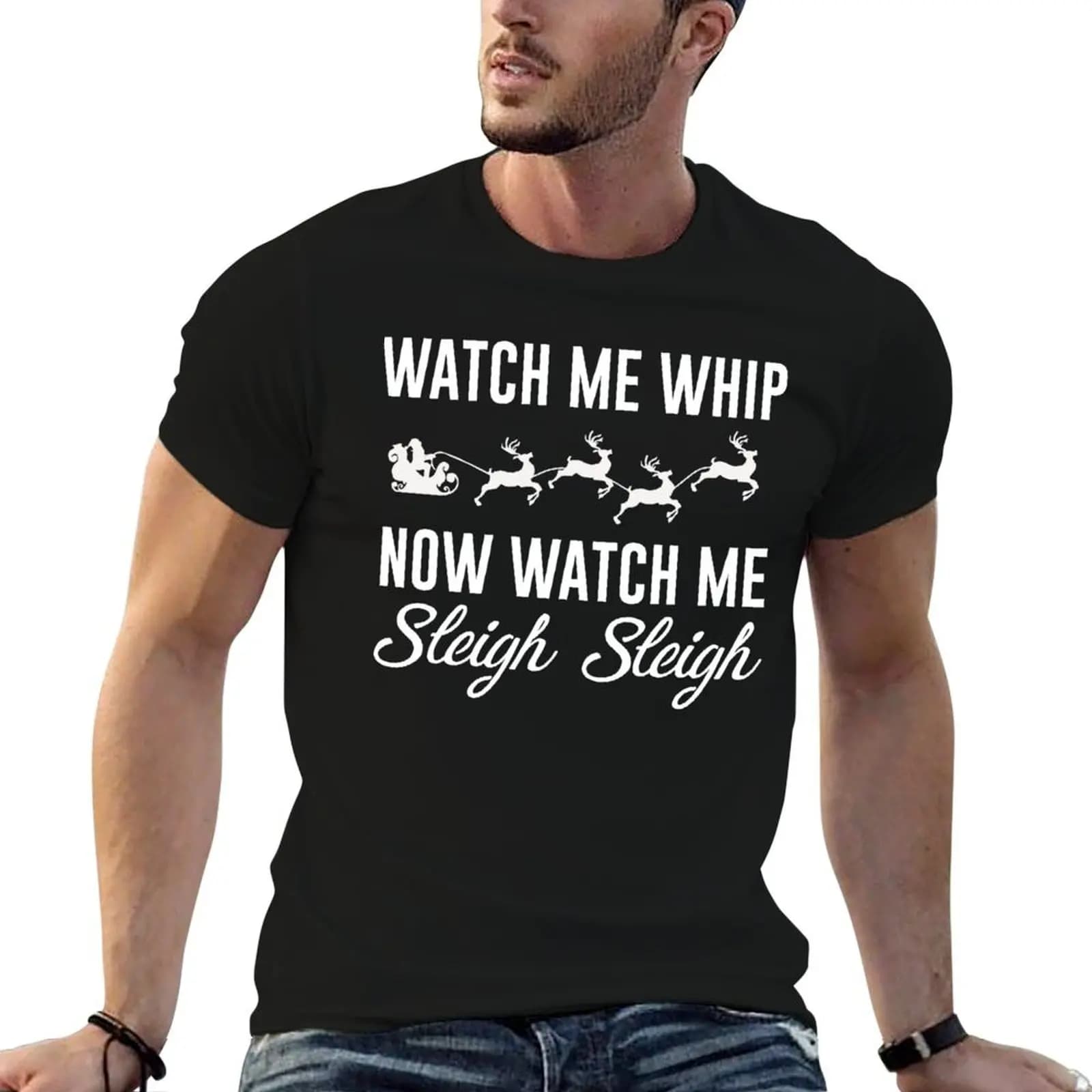 T-shirt da uomo con stampa grafica divertente anime: Watch Me Whip Now Watch Me Sleigh Sleigh