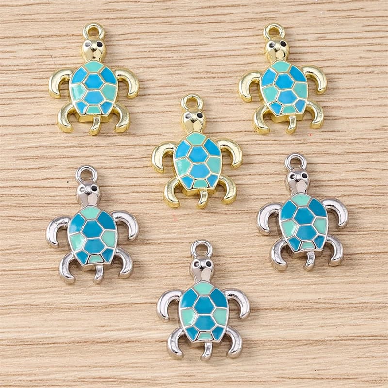 5 Pezzi Ciondoli a Forma di Tartaruga in Lega Smaltata 15x20mm, Charms Animali Cartoon per Creazione di Gioielli, Orecchini, Collane, Forniture per Artigianato Fai-da-Te
