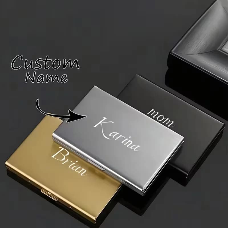 1Pc Customizable Name Engraved Anti-Theft Rfid Blocking Credit Card Holder, Minimalist Men's Wallet, Personalized Gift for Him Husband Father's Day, Slim Card Holder Accessory