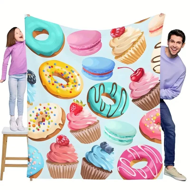 Coperta stampata Donut Delight per divano letto, viaggio, campeggio, soggiorno, ufficio, coperta condizionata per regali per tutte le stagioni