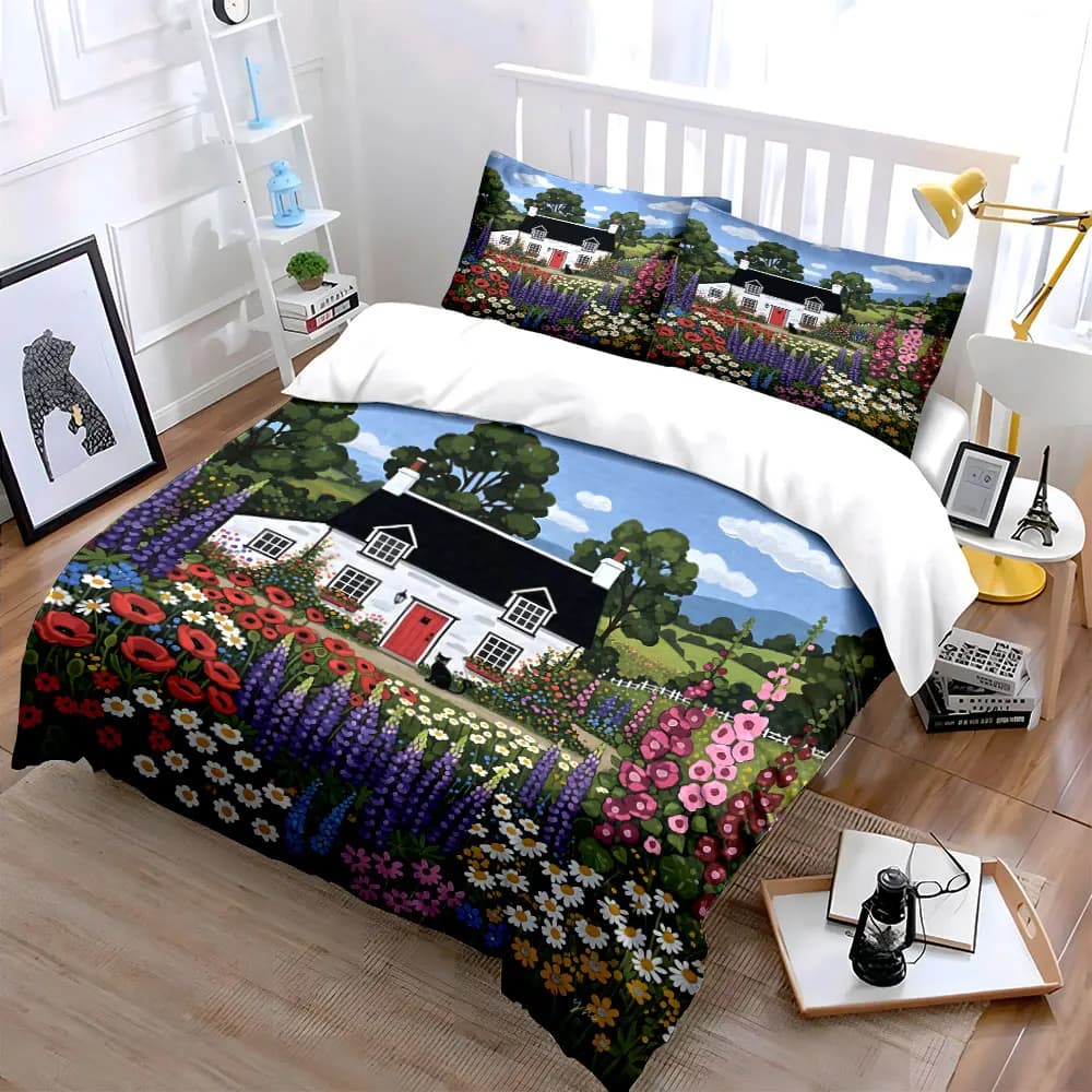 Set di Biancheria da Letto a Tre Pezzi con Motivo Floreale, Include 1 Copripiumino e 2 Federe, Disponibile in Misure Singola, Doppia, King, Queen, Idea Regalo
