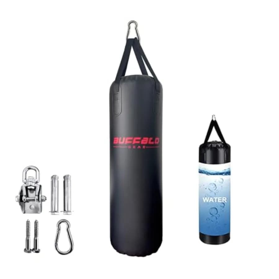 Sacco da Boxe Pesante per Kickboxing, Allenamento in Palestra e a Casa, Peso Regolabile 225LB/165LB/86LB, Materiale PVC Resistente, Nero