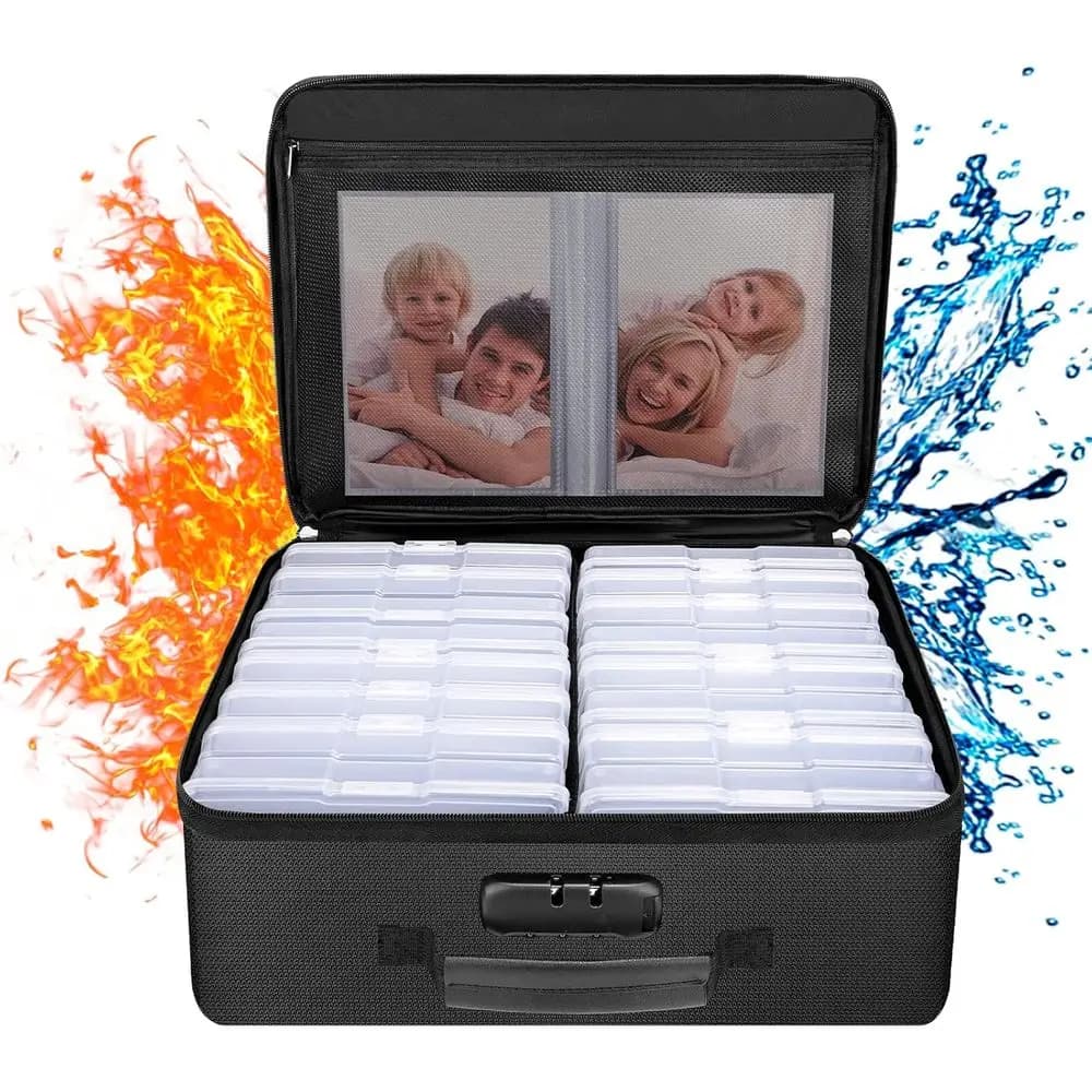 Photo Storage Box with 16 Inner 4 x 6 Photo Cases, Collapsible Portable Photo Storage Containers with Handle for Photos, Picture
