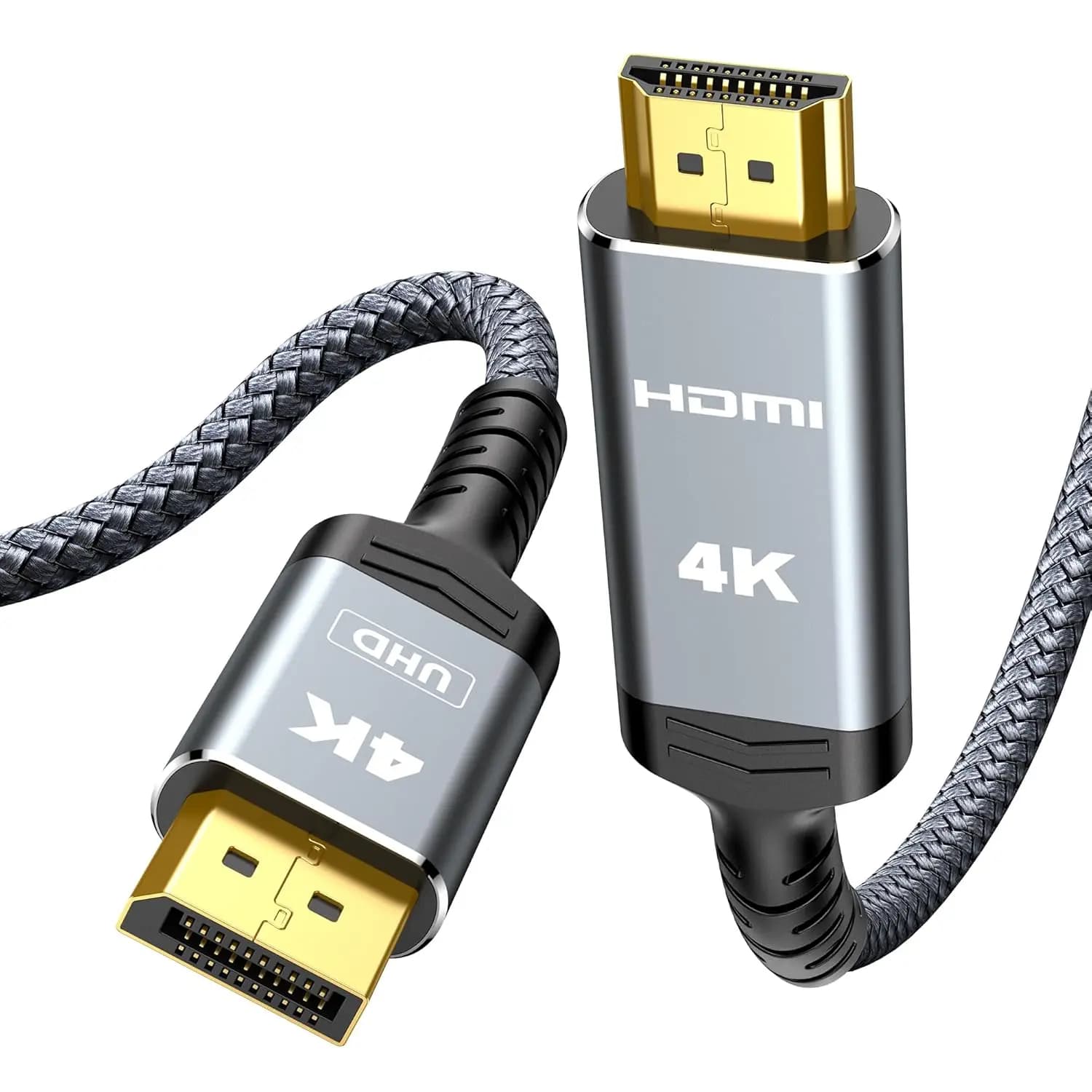 Cavo DisplayPort a HDMI 4K da 2m, Unidirezionale, 4K@30Hz, 2K@60Hz, 1080P, Cavo Intrecciato per Monitor, Proiettore (Grigio)