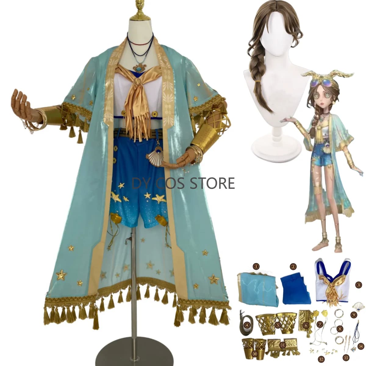Game Identity VFiona Gilman Priestess Cosplay Costume Onionary Head Wig Coat Blue Skiing Shorts Uniform Women's Dress Sexy Carnival