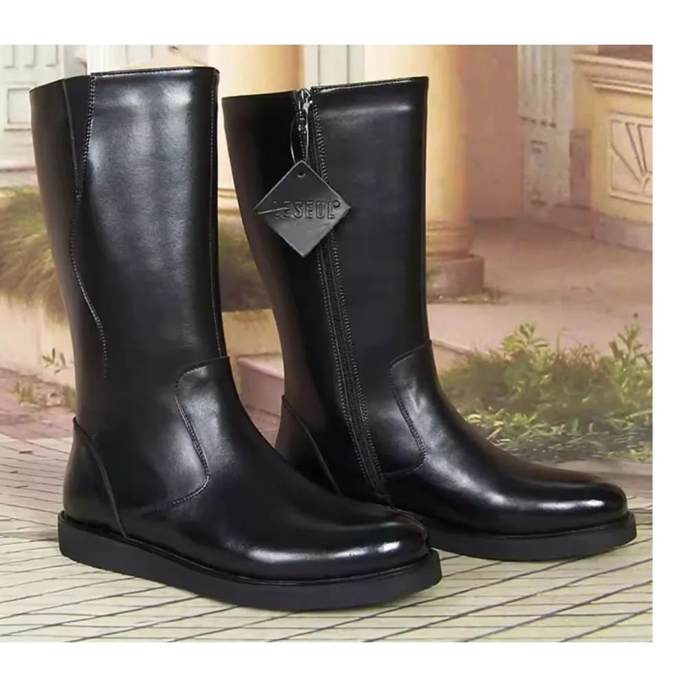 New Fashion Men's Genuine Leather Thigh High Equestrian Horse Riding Boots Slip On Cowboy Mountain Mid-calf Western Boots Zip