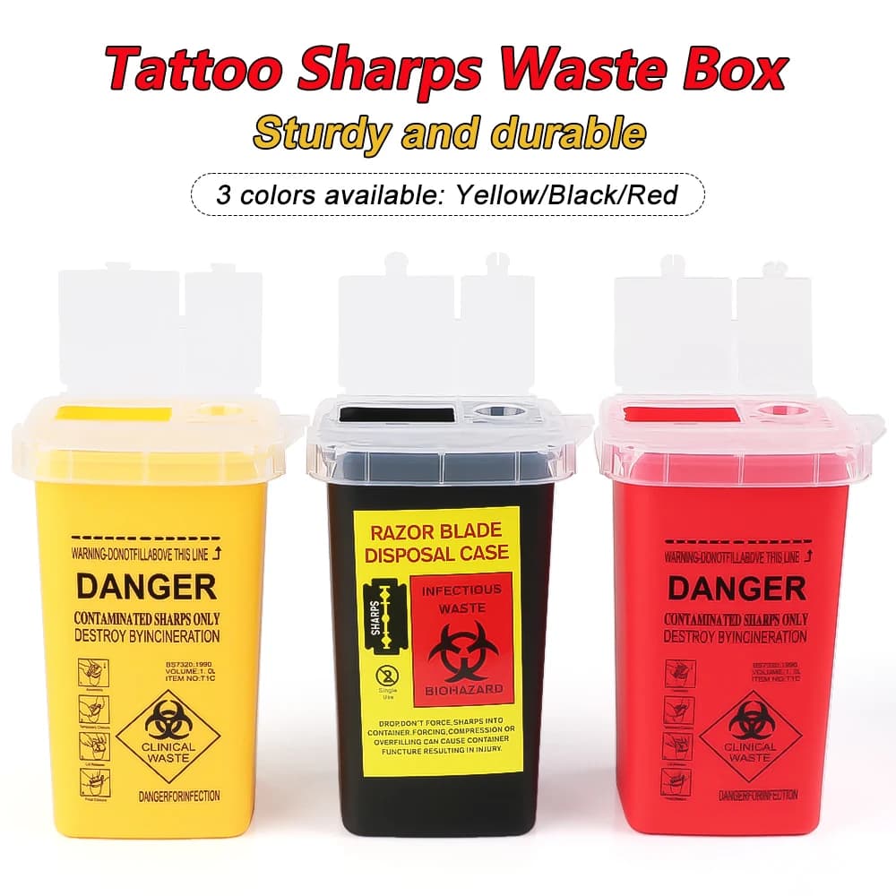 Contenitore per oggetti taglienti in 3 colori Contenitore per aghi medici Contenitore per aghi per piercing al tatuaggio a rischio biologico Scatola per raccolta di smaltimento Scatola per rifiuti per tatuatore