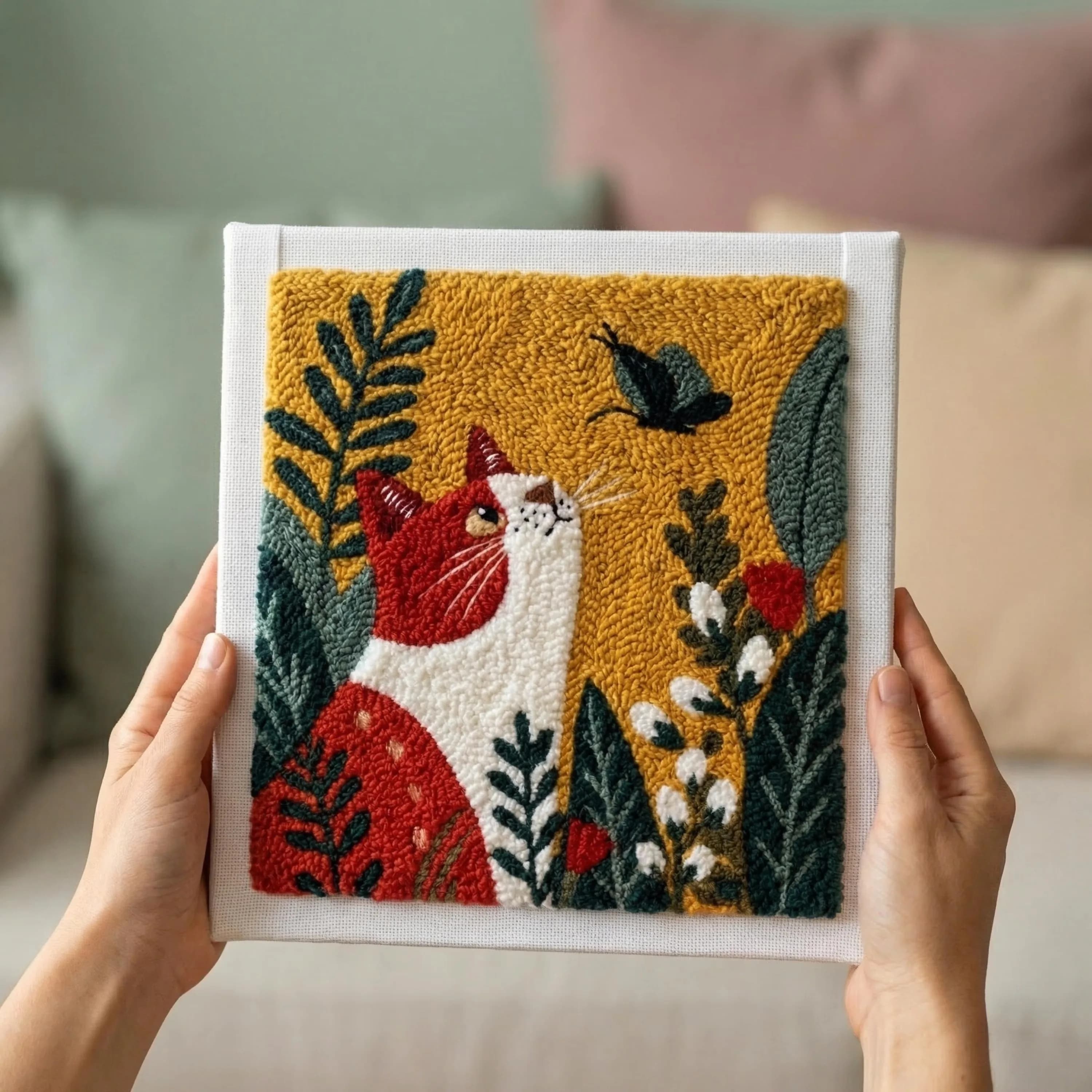 30x30cm Cat Punch Needle Embroidery Kits For Beginner Craft Art Wool Poke Embroidery Set for Starter Cross Stitch Kit Home Decor