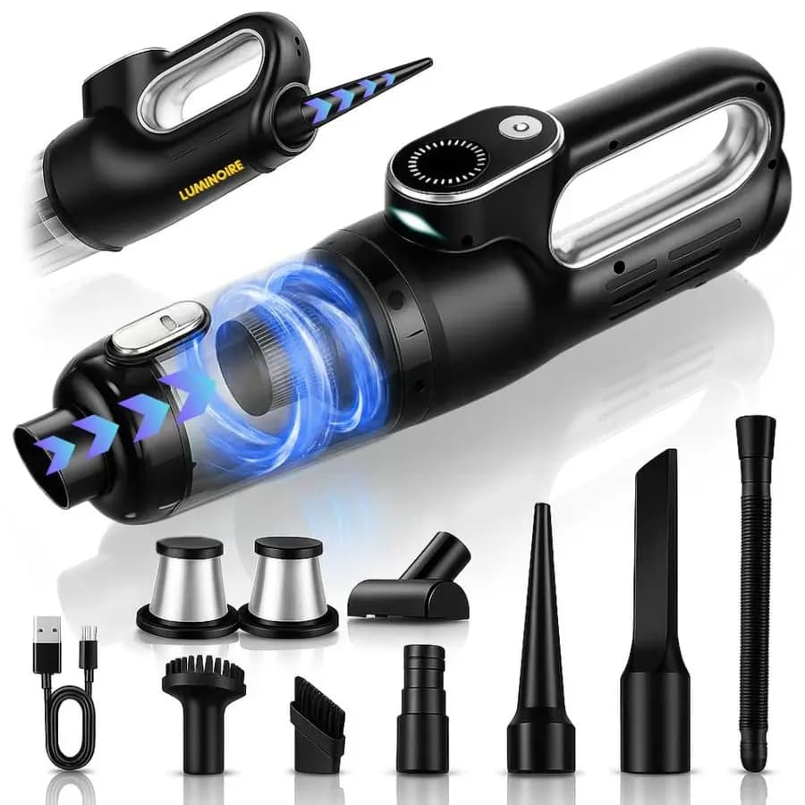 Aspirapolvere portatile senza fili, mini aspirapolvere per auto 4 in 1 con aspirazione da 19500pa e soffiatore d'aria, ricarica USB-C, display digitale intelligente, portatile.