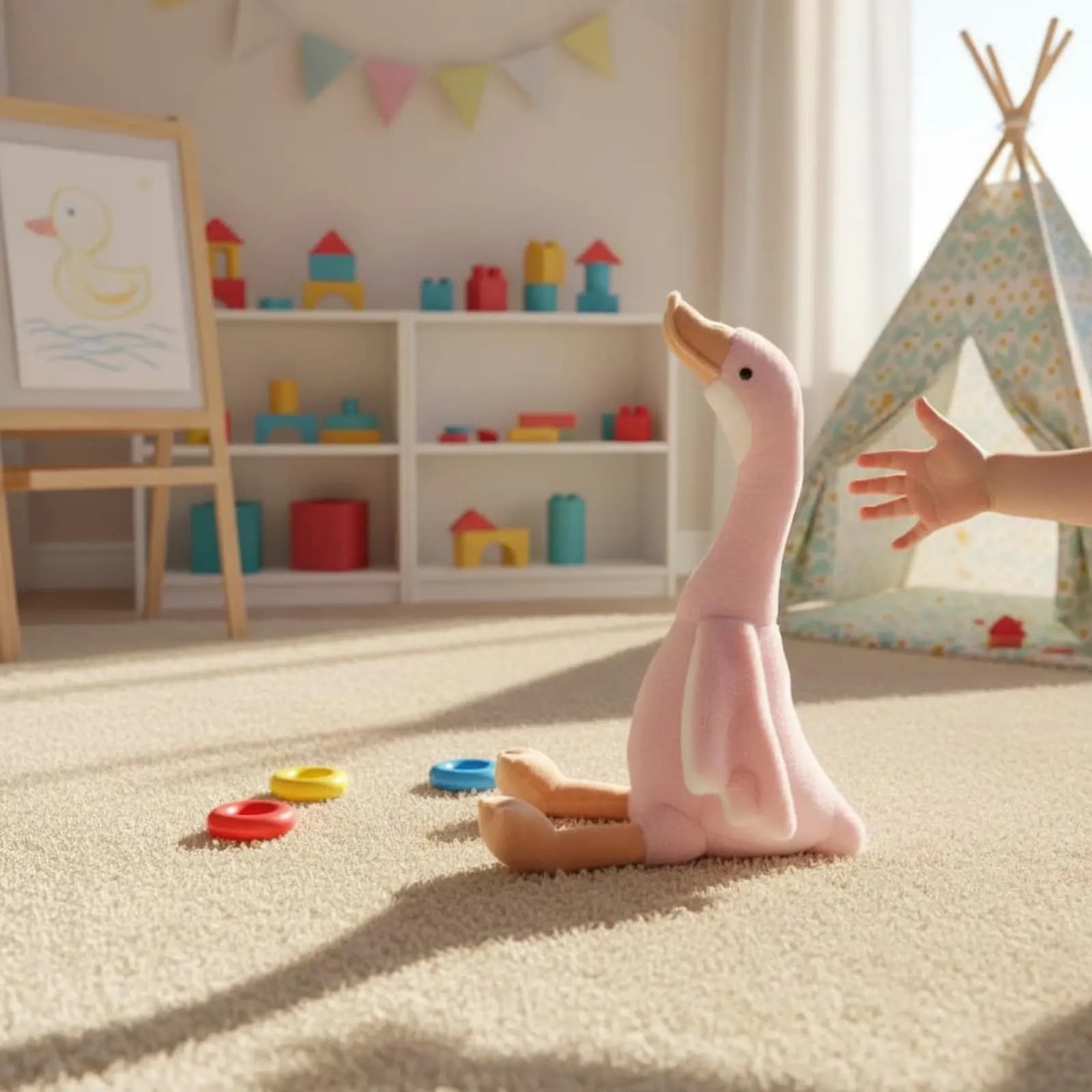 Peluche a forma di oca, regalo di compleanno, piumato, seduto, morbido, in tessuto, decorazione per la casa, design carino per la sala giochi