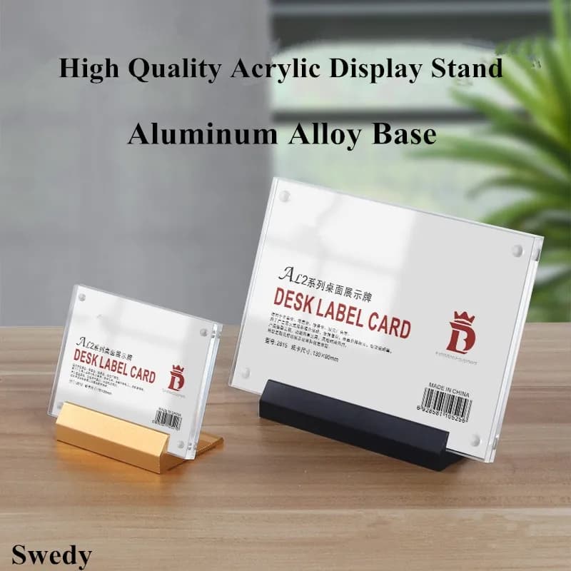 130x90mm Aluminum Table Acrylic Sign Holder Display Stand Photo Picture Poster Frame Price Label Card Tags