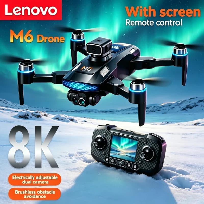 Nuovo Drone Lenovo M6 Professionale 8K HD con Schermo, Telecomando, WIFI 5G, Quadricottero RC, Drone con Fotocamera, Video FPV 4K, UAV.