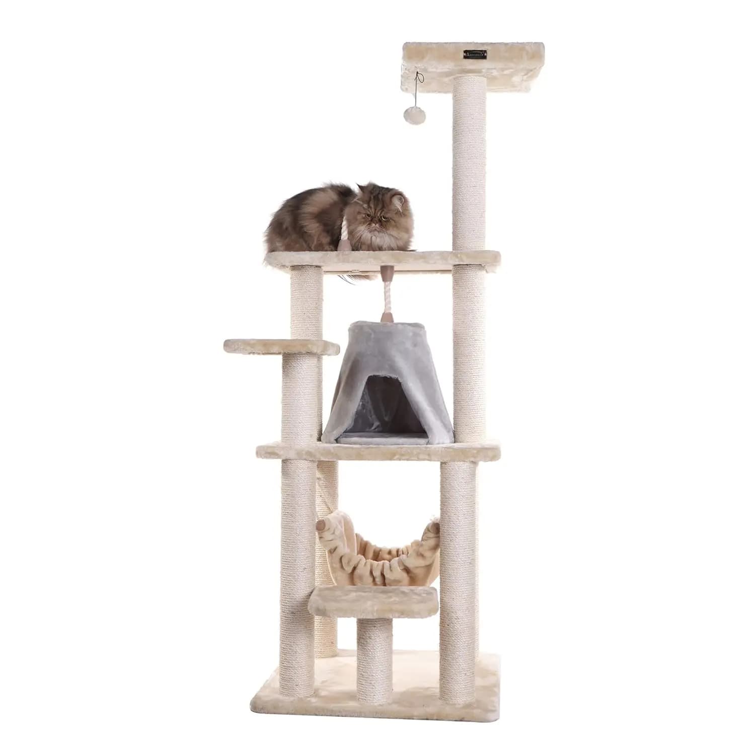 Real Wood Cat Tree Condo 65in Multi-Level Perch & Scratch Post for Large Cats Indoor, Customized