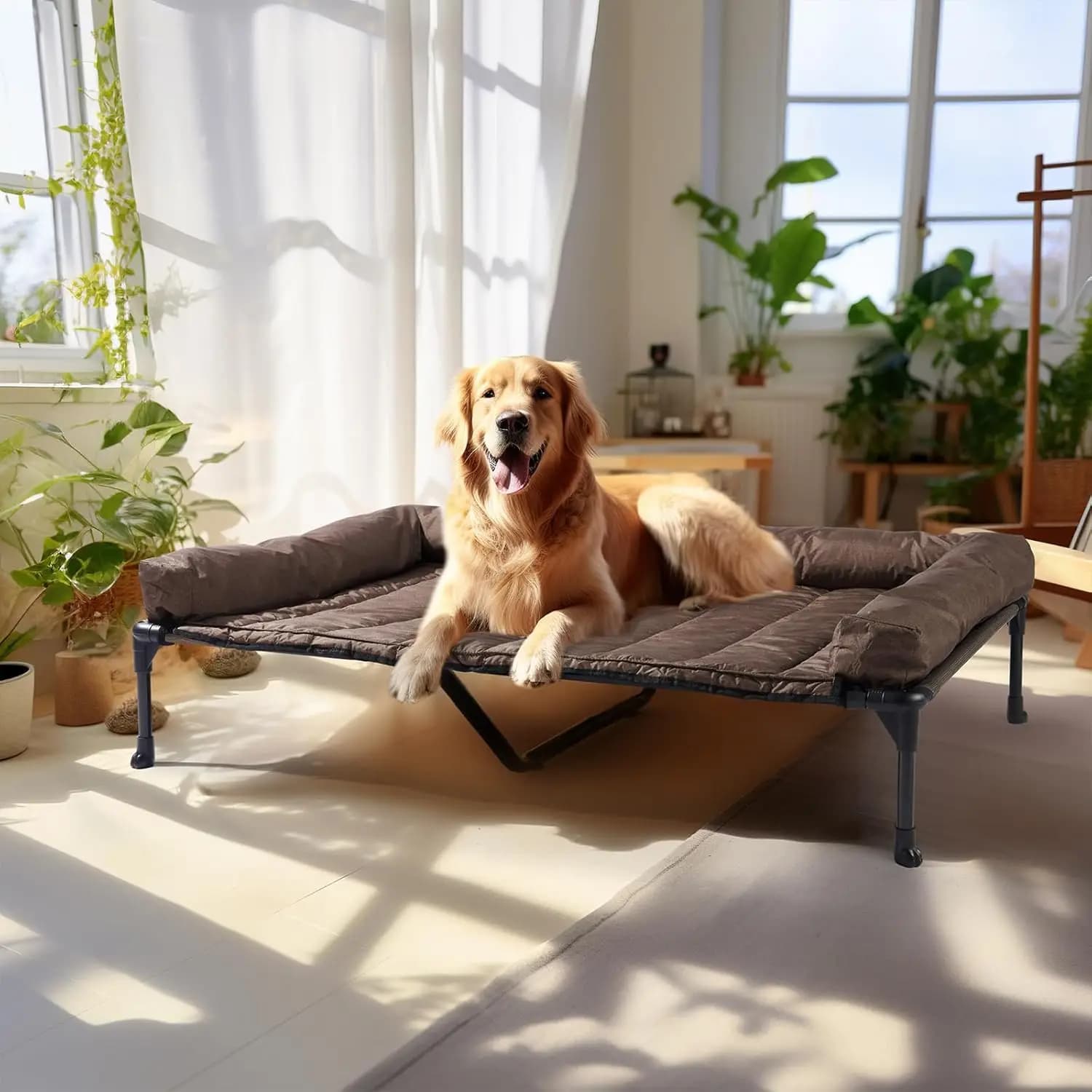 Letto per cani con raffreddamento elevato con cuscino impermeabile rimovibile, lettino in rete traspirante per uso interno ed esterno, XLarge marrone