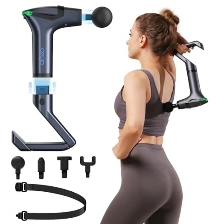 3-in-1 Percussion Massage Gun Stackable with Extensible Handle and Muscle Massage Strap Background for Back, neck and shoulder strap