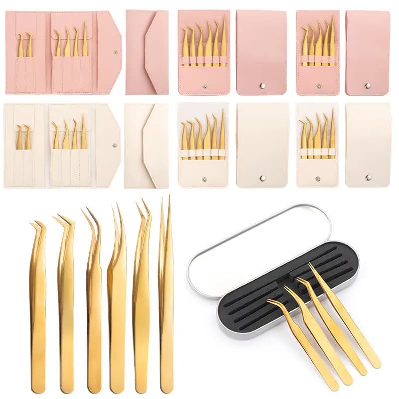 Set di pinzette di alta precisione per extension ciglia finte, per principianti, con punta curva, per nail art e trucco.